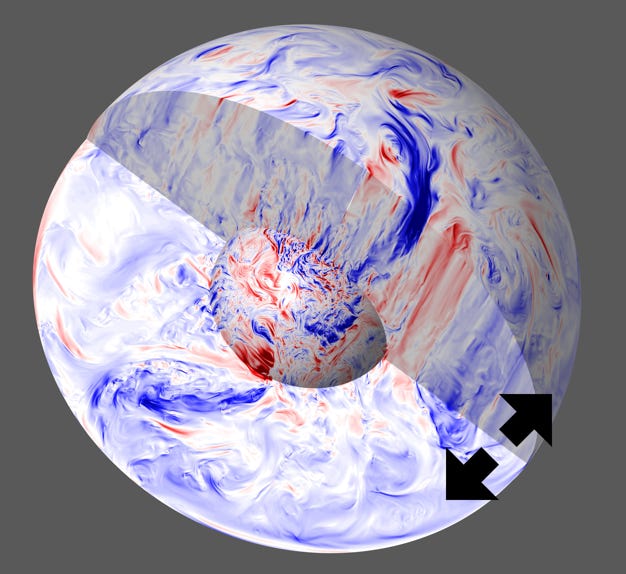 azimuthal velocity field rendering in a high-resolution numiercal geodynamo simulation