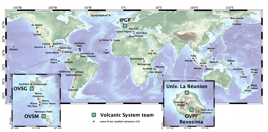 Répartition géographique de l’équipe Systèmes Volcaniques