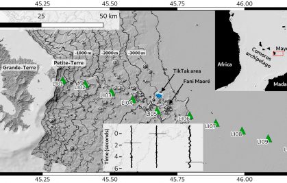 Study underwater lava flows by combining bathymetry and hydro-acoustic signals