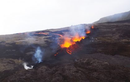 Eruption in progress at Piton de la Fournaise on Reunion Island