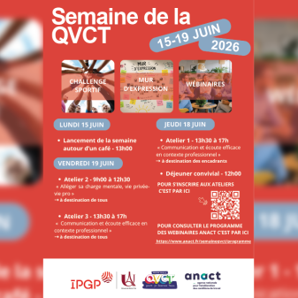 La Semaine de la QVCT fait son retour à l'IPGP du 15 au 19 juin 2026 !