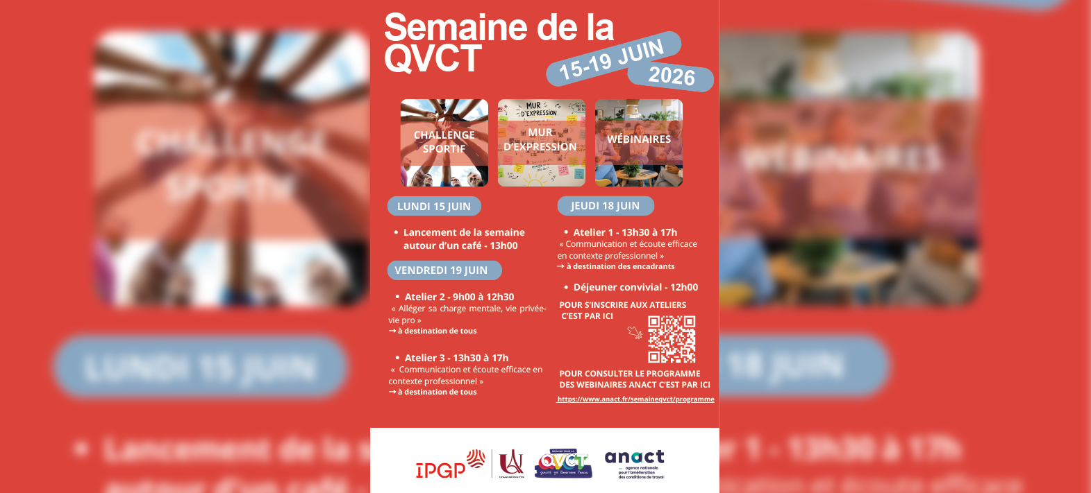 La Semaine de la QVCT fait son retour à l&rsquo;IPGP du 15 au 19 juin 2026 !