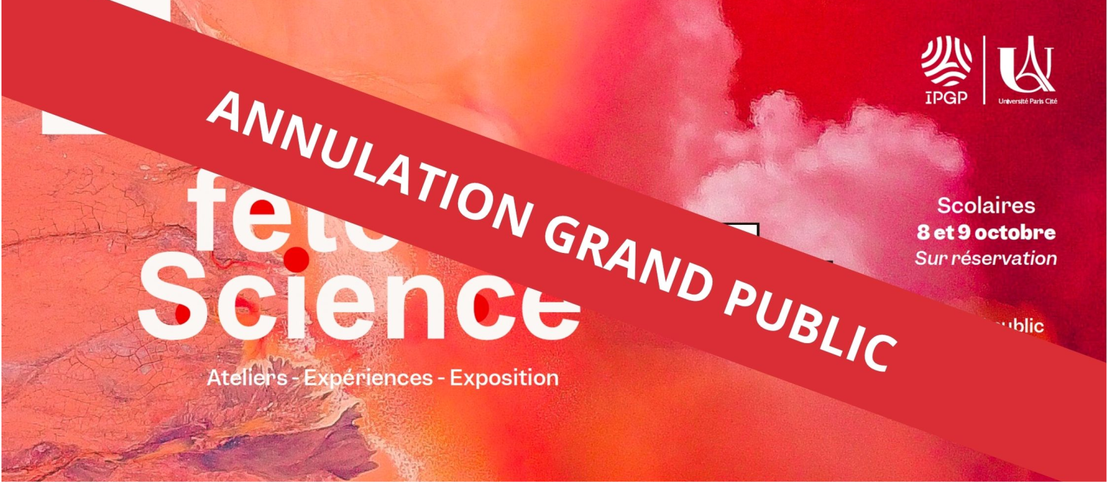 Fête de la Science 2026- ANNULATION SESSION GRAND PUBLIC – SAMEDI 10 OCTOBRE 2026